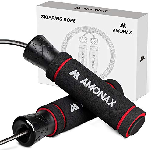 Amonax Springseil Erwachsener Fitness, Jump Rope für Männer und Damen, Seilspringen Skipping Rope Boxen Training, Hüpfseil profi (verstellbar) für Crossfit, Speed Rope, Crossrope Seil