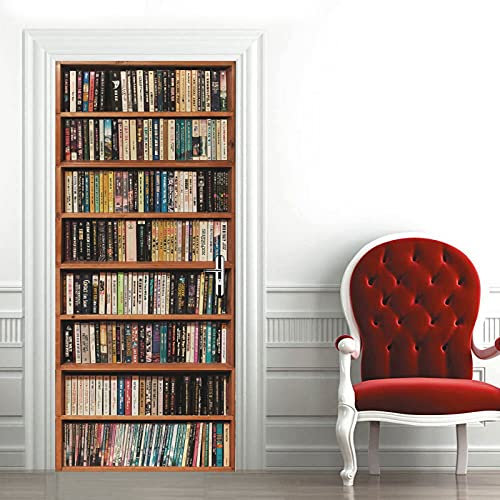 A.Monamour Türtapete Selbstklebend Türfolie Türposter 3D Bücherregal Voller Bücher Hintergrund Vinyl Folie Türdeko Tapete Wandbild Türaufkleber Türtattoo 85 x 200 cm