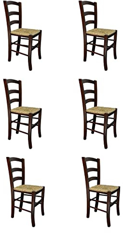 SISA srl, Set di 6 Sedie, Sedie Sala da Pranzo, Sedie Cucina Legno, Arredo Casa, Sedie Legno, Modello Paesana, Colore Noce, Seduta Paglia, 45x37x87, Sedie Soggiorno, Made in Italy