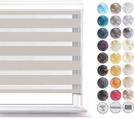 Premium Rollos für Fenster Ohne Bohren I Doppelrollo Klemmfix Ohne Bohren I Fenster Rollos für Innen I Rollo 35x120cm - Grau-Braun