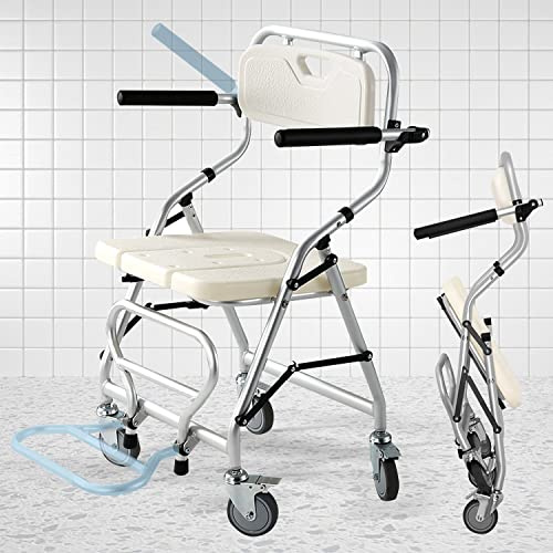 VFDZ Silla de Ducha con Ruedas para Personas Mayores Plegable, 120kg