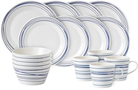 Royal Doulton Dinner Set, Stoneware, Designed to Mix & Match, 1815 Pacific Dinnerware Set, Blue Lines, 16 Piece Set