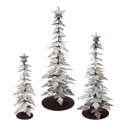 Loberon Deko-Baum 3er Set Laruns, antikweiß | unterschiedliche Größen, Schmiedekunst, antike Patina, Weihnachtsdekoration, Weihnachten, Eisen