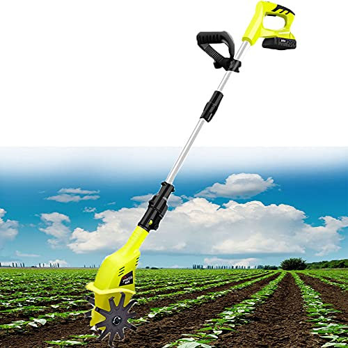 Motoazada de Jardín, Pequeñas Motoazadas para Jardines Inalámbricas, con Batería de Litio de 4000mah y Cargador, Mango Ajustable, Cultivador Portátil para Jardines, Huertas, Invern