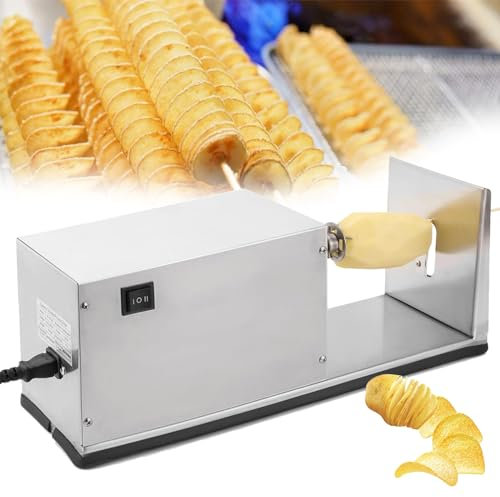 Beachtiful Cortadora en Espiral de Patatas Tornado,Cortadora de Patatas en Espiral Eléctrica de Acero Inoxidable,Cortadora de Verduras,Patatas Fritas,Pepinos,Zanahorias,Cortadora de Barbacoa DIY
