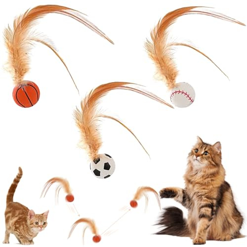 Hüpfender Katzenball mit Feder - 3 Stück Interaktives Katzenspielzeug, 2025 Neuestes Bouncy Ball für Katzen und Hund