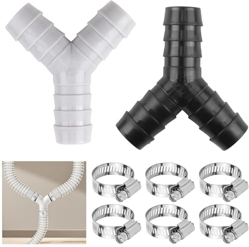 2+6 divisores de tubería de residuos para lavadora, conector de manguera doble, divisor en Y de 2 vías para lavadora y lavavajillas, conector de tubo de residuos doble con abrazaderas de manguera de