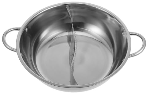 PartyKindom Two-Flavor Stainless Steel Hot Pot with Divider Dual-Compartment Soup Pot for Family Gatherings Polished Surface for Easy Cleaning Lightweight Cookware for Meals