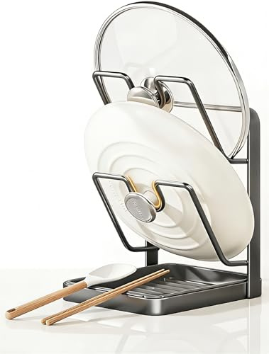 WWMH Topfdeckel Organizer, Topfdeckelhalter, Deckelhalter Küche,Topfdeckel Halter mit Löffelablage für Küchenarbeitsplatte