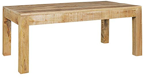 FineBuy Table Basse 110 cm Bois Massif Manguier Clair, Style Campagne | rectangulaire table de salon avec marquant veinure, bout de canapé en bois véritable, pièce unique faite main