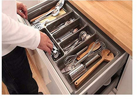 Lighting Innovations Plastic Cutlery Tray Grey for Kitchen Drawers Insert 420mm x 515
