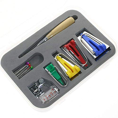 CKPSMS Brand - #CY-BTM-S1 1SET 16pcs Fusible Bias Binding Tape Maker Sewing Quilting Awl Binder Foot Tools Kit (CY-BTM-S1)