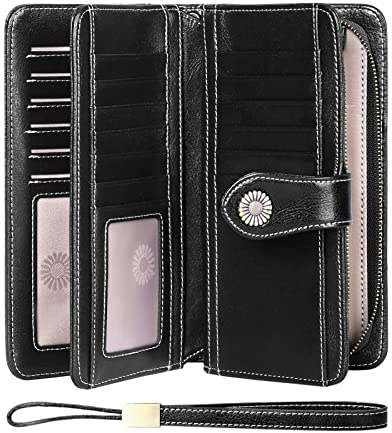 SENDEFN Geldbörse für Damen, Leder, große Damen, Kupplung, RFID-Schutz, blockierend, große Kapazität, Lange Geldbörse mit 24 Kartenfächern und Armband