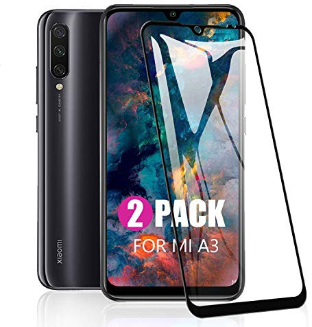 SCL Xiaomi Mi A3 Protector de Pantalla Xiaomi A3 Cristal Templado para Xiaomi Mi A3, Cobertura Total 3D, Dureza 9H, Resistente a Los Arañazos, Anti-Huellas, Sin Burbujas (2 Paquete) (Negro)