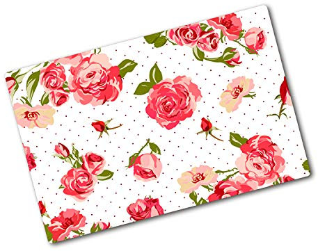 Tagliere in Vetro Temperato 80x52 cm Resistente al Calore Facile da Pulire da Cucina con Stampe con Piedini Antiscivolo Antigraffio Durevole e Igienico Rettangolare - Rose