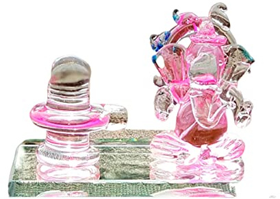 ESPLANADE Ganesha mit Shivling Kristallglas Schaustück Figur Murti Idol Statue Skulptur (5,1 cm) – Auto Armaturenbrett Idole | Kristallglas