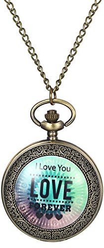 JewelryWe Vatertagsgeschenk Taschenuhr Herren Retro Royal Flush/Kompass/Blumen/Glocke/Motorrad Kettenuhr Analog Quarz Uhr Anhänger mit Halskette Kette Bronze Geschenk für Männer
