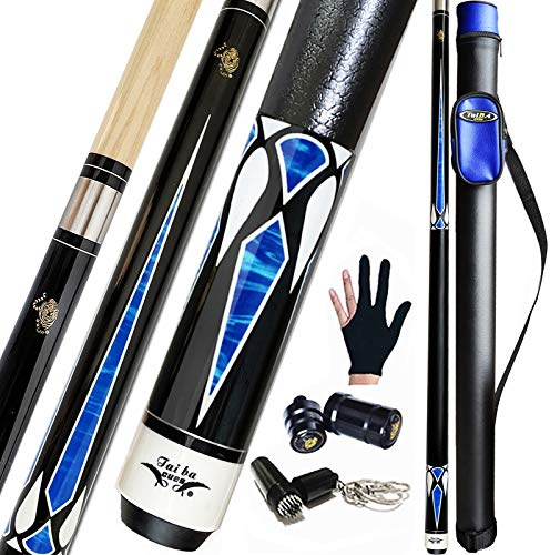 Tai ba cues Billard-Queuestab + Hartschalenkoffer, 13 mm Spitze, 147,3 cm, Hartholz, kanadischer Ahorn, professioneller Billard-Queue-Stick 18,19,20,21,22 g (wählbar), Blau, Schwarz, Rot, Grau, Grün