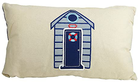 Maritimes kudde med motiv och fyllning – dekorativ kudde mått 30 x 50 cm – slitstark (båthus)