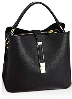 NICOLE & DORIS Damen Leder Handtasche Designer Frauen Umhängetasche Beuteltasche Schultertasche Tote Bag Kleine Handtasche mit Vielen Fächern Schwarz