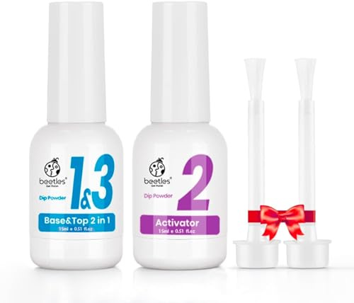 Beetles Dip Powder Liquid Set - 2 In 1 Dip Base & Top Coat and Activator, Nail Dip Liquid Set for Dipping Powders French Nail Design Dip Nail Kit Summer Manicure Gift for Women, 2Pcs 0.51 fl.oz