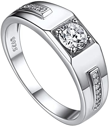 Suplight Herren Ring mit Zirkonia Geburtsstein Damenring 925 Sterling Silber Personalisierter Bandring
