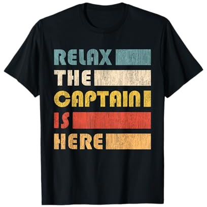 Kapitän Geschenk Für Männer Bootfahren Relax Captain, Skipper Und Bootsführer T-Shirt Schwarz Klein EU S Nautical Classic Halbarm Rundhals Klassisch Herren Männer Boot T-Shirt