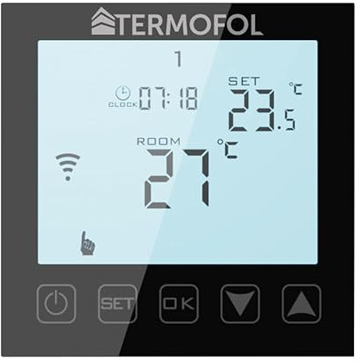 Termofol Thermostat connecté pour chauffage au sol, TF-WiFi, thermostat intelligent électrique, thermostat programmable, thermostat, noir