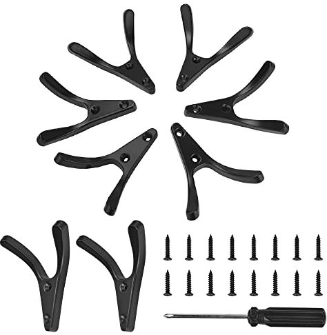STCRERAG 8 PCS Double Crochet de Manteau Mural Cochet Mural à Visser en Alliage de Zinc Patere Murale Métal Patère Porte Manteau avec 16 Vis et Tournevis pour Salle de Bain Salon Chapeau Clé(Noir)