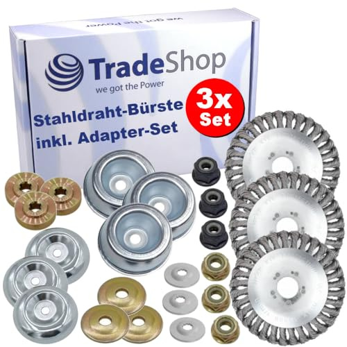 3X Trade-Shop - Cepillo para Cepillo de Alambre de Acero Recambio Desbrozadora (15 cm x 2,54 cm, incluye adaptador compatible con Stihl FS55 FS56 FS80 FS85 FS90R FS100 F108)