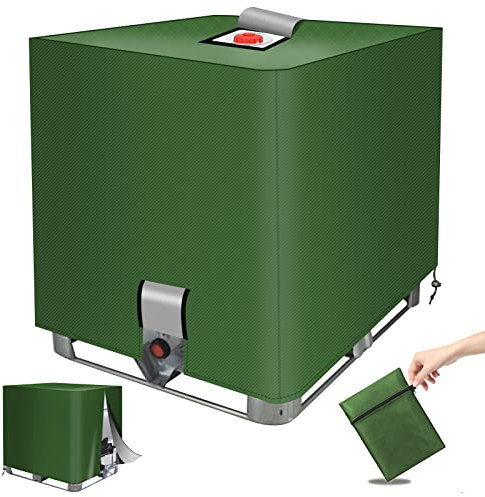 MaxAwe IBC Water Tank Cover, 420D Green Tarpaulin with Zipper & Velcro, 120 x 100 x 116cm IBC Container Protective Cover, Waterproof Sun UV Protective for Outdoor 1000L IBC Rainwater Tank