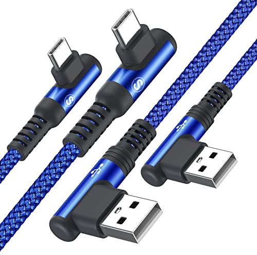 sweguard USB C Kabel 3.1A[2Stück 3M] Schnellladung,90 Grad Winkel Nylon Type C Kabel für i Phone 17 16 15 Pro Max,Samsung Galaxy S25 S24 S23 S22,S21,S20 S10 S9,S8,Note20,M31 M30s M20,A72 A71 A52 A51