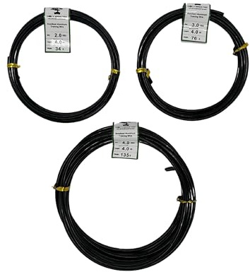 Anodized Aluminum Bonsai Training Wire 3-Size Replenishment Set - 2.0mm, 3.0mm, 4.0mm (4m Each) - Choose Your Color (3 Sizes, Black)