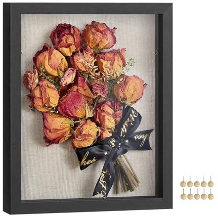 SONGMICS Marco de fotos 3D para rellenar, marco de fotos con cordón, pinzas, manualidades, placa de espuma con superficie de lino, vidrio, MDF, 22,5 x 4 x 27,5 cm, idea de regalo, color negro