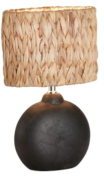 Tischlampe Höhe 38,5cm Keramikfuß Schwarz mit Lampenschirm oval aus Seegras