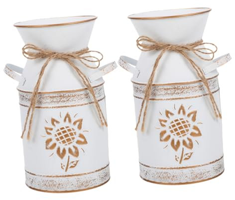 TOPPERFUN 2pcs Rustic Flower Vase Creative Decorative Milk Pot Flowerpot for Dried Flower Arrangement Vintage Iron Bucket Style