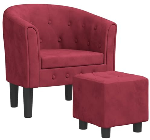 vidaXL Clubsessel, Sessel mit gepolstertem Sitz Armlehnen, Cocktailsessel mit Fußhocker, Loungesessel Relaxsessel Polstersessel, Weinrot Samt