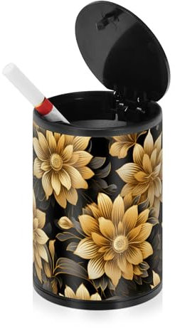 Abstrakte goldene Blumen-Aschenbecher für Zigaretten mit Deckel, Edelstahl, tragbares Autozubehör, Auto-Aschenbecher, geruchsdicht, für Fahrzeug, Terrasse, LKW