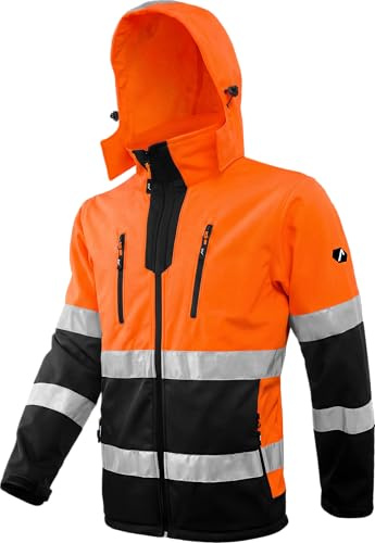 ACE Neon Veste de sécurité - Veste de sécurité softshell robuste avec réflecteurs et capuche amovible - EN ISO 20471 - Orange - M
