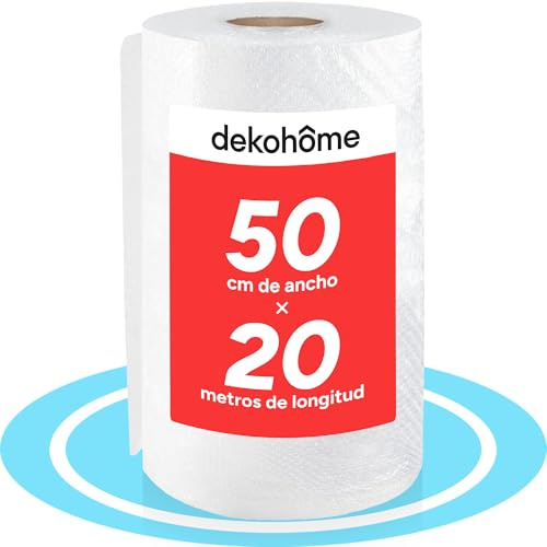Dekohome Rollo Plastico Burbujas Embalaje, 50cm (A) y 20m (L). Papel burbuja perfecto para Protección de Objetos Frágiles, Mudanzas, Embalajes y Envíos