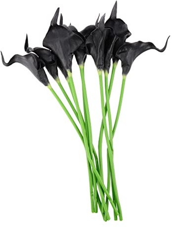 Künstliche Calla Lilien Dekoration 10 Stück PU mit Eisenkern Schwarz | Lebendige Optik, Hohe Haltbarkeit, Wiederverwendbar, für Wohnzimmer und Schlafzimmer