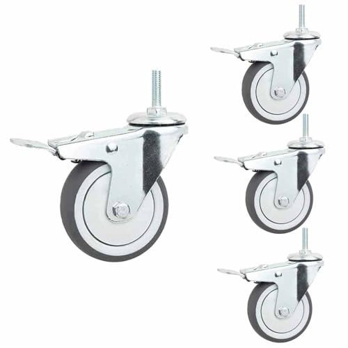 ZYBOWAYL 4er Set 75mm Lenkrollen mit Bremse 360 Grad Drehbar Möbelrollen M8/M10 Gewinde Schwenkrollen Geräuschlose Gummi Räder Universal Bremsrollen Tragfähigkeit 130kg/287Lbs (Size : M8)