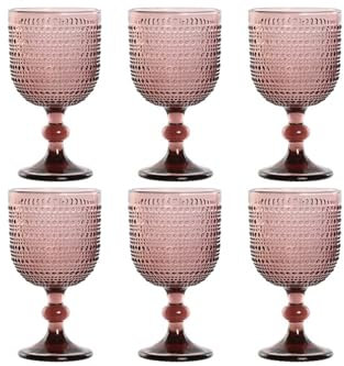 BIBIHOME - Set da 6 calici in cristallo rosa di Item International finemente intagliati e molto resistenti (325 ml)