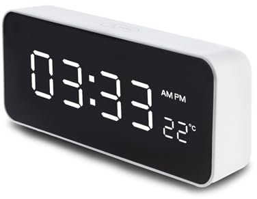 Green Blue GB397 Sveglia digitale con Termometro, 2 allarmi/funzione snooze, Funzione conto alla rovescia, orologio digitale con display della temperatura, alimentato tramite porta USB, bianco