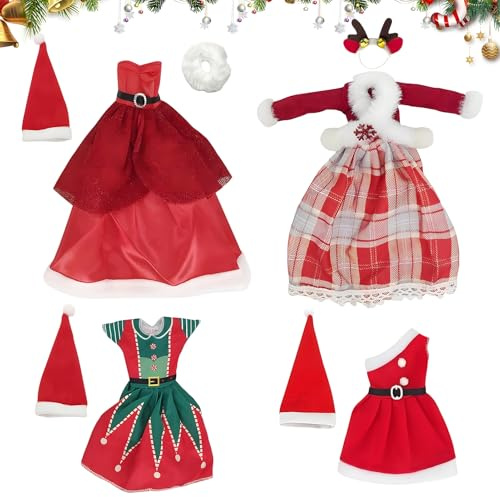 Weihnachten Puppenkleidung,4 Stück Weihnachten Kleidung für 30 cm Puppen Zubehör,enthält Lange Kleider,Hüte,Schuhe,Weihnachts Puppe Kostüm,Baby Puppenkleidung,Puppenzubehör,Geschenke für Mädchen
