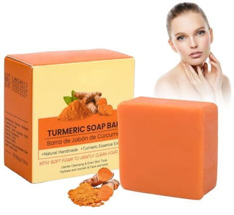 Sapone All'acido Kojico, Sapone Schiarente Alla Curcuma, Turmeric Kojic Acid Soap Bar, Sapone Allo Biologico per Viso e Corpo per Tutti i Tipi di Pelle, Mantiene Pelle Liscia, Lucida