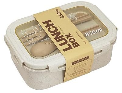 MerwDeeyt Lunch Box Adults, Bento Lunch Box 850ml with Cutlery Set, Leak-Proof Lunchbox Portability Snack Boxes for Adult, Lunch Box with Compartments for Office, Picnic, Travelling (Beige)