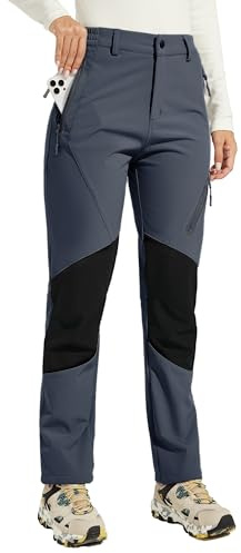 WILLIT Damen Schneehose Thermohose Gefüttert Wanderhose Fleece Wasserdicht Softshellhose Skihose Warm Trekkinghose Winter Outdoorthose Isoliert Kaltes Wetter Grau L
