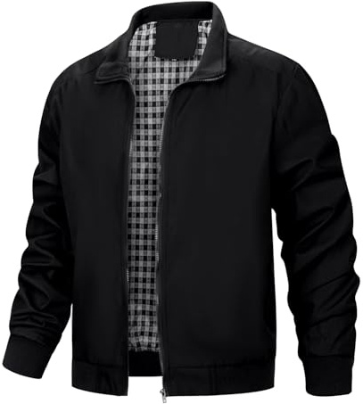 Wirltte Mens Bomber Jackets Lightweight Casual Windbreaker Baseball Sports Hiking Jacket Outwear with Zip Pockets Black XXL