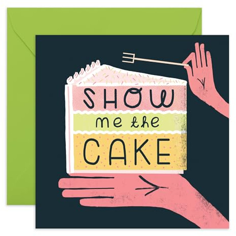 Humorous Birthday Card - 'Show Me The Cake' - Gifts for Friends, Sister, Brother - Slice & Eat - Comes with Fun Stickers